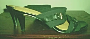 ELLEN TRACY Black open toe leather / fabric slide  Size 6M - Picture 1 of 7