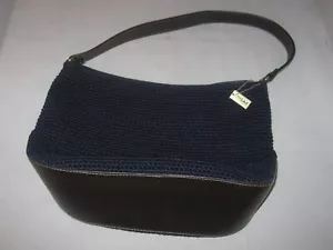 The Sak Navy Crochet Hobo - 13x9" tall- Leather handle and bottom - Picture 1 of 8
