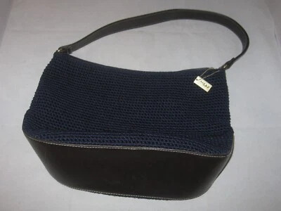 Hobo de ganchillo The Sak azul marino - 13x9" de alto - mango e parte inferior de cuero Foto 1 de 4