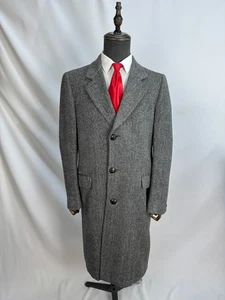 Vintage Union Made Classic wool Herringbone suit men OverCoat US Size 38L 40L - Picture 1 of 20