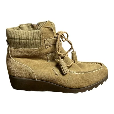 Lands’ End Tan Suede Wedge Ankle Booties Women’s Size 5 - Image 1 of 4