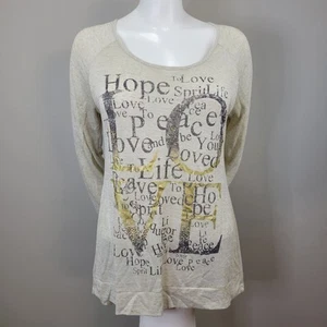 Cato Beige Burn Out Embellished Raglan Long Sleeve Top Size M - Picture 1 of 5