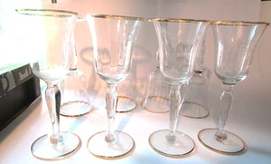 Vintage Mikasa Jamestown 6" Crystal Stemware Glasses Gold Rimmed Set of 8 - Picture 1 of 10