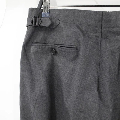 Calça masculina Ralph Lauren etiqueta roxa 34 L31.5 lã frente plana bolso perna reta - Imagem 1 de 4