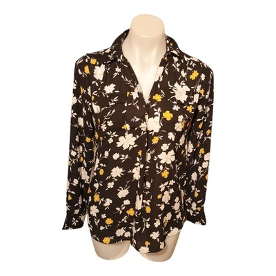 Túnica para mujer Ann Taylor Petite negra con estampado floral de gasa bolsillos talla XSP Foto 1 de 4