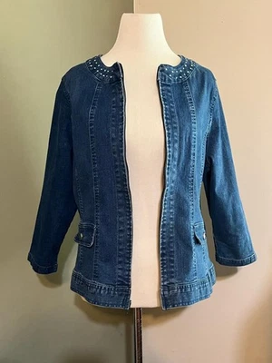 Chaqueta vaquera Hearts of Palm con cremallera frontal pedrería y tachuelas - L? Foto 1 de 4