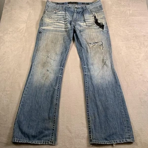 Affliction Black Premium Cooper Jeans Mens 36 Light Wash Relaxed Boot Distressed - Picture 1 of 19