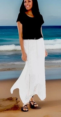 Falda Chicos 2 Blanco Ojales Encaje Hada Dobladillo Casa Campesino Playa Resort Crucero Foto 1 de 4