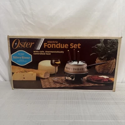 Oster Flame Brown/Beige Electric Fondue Set Aluminum 681 VINTAGE 1982 NEW SEALED - Image 1 of 4