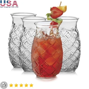Tiki Pineapple Glasses Set of 4 Vintage Cocktail Tumbler Tropical Parties New - Picture 1 of 7