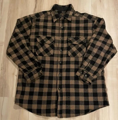 Woolrich Dartmouth 413 Thick Wool Blend Plaid Button Down Shirt Large Tan Black - Image 1 of 4