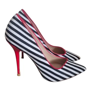 Dune Striped Print Heeled Shoes Blue And White Stripe EU 37 UK 4 - Picture 1 of 6