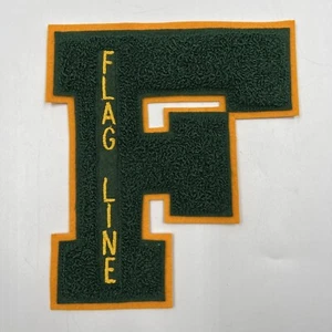 Letterman Jacket Patch F - Flag Line felt chenille Green / yellow Made In USA - Picture 1 of 7