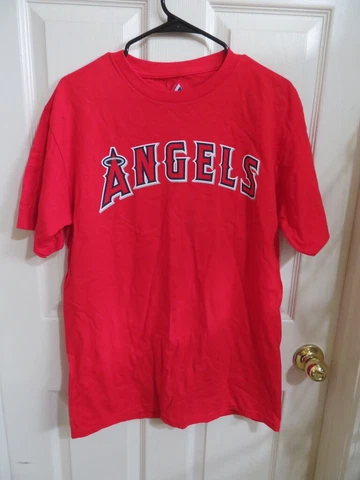 New Men’s Majestic MLB Los Angeles LA Angels 29 Red Shorts Sleeve T Shirt Medium Cover