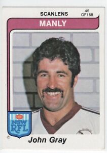 1980 SCANLENS Rugby League 45 Of 168 JOHN GRAY - MANLY SEA EAGLES Good Cond