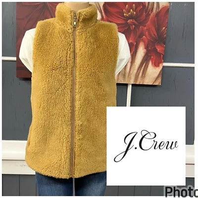 J. Chaleco Crew Para Mujer Talla XS Marrón Imitación Piel Polar Peluche Sherpa Cremallera Completa Marrón Foto 1 de 4