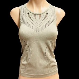 Alo Yoga Lark Tank Slash & Burn Seamless Laser Cut Mesh in Heather Tan Small - Picture 1 of 10