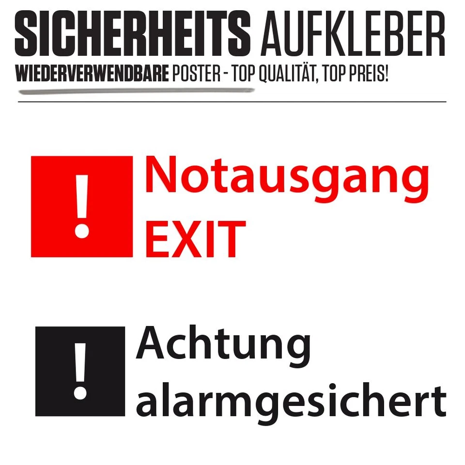 DREIACHTEINS MEDIA Aufkleber Folie "Notausgang Alarmgesichert" Sicherheit Objektschutz Security