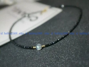 Natürlich Facettiert Schwarz Spinell 3mm 8mm Grau Labradorit Rund Halskette 45cm - Bild 1 von 12