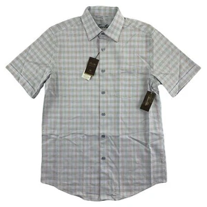 Tasso Elba Mens Stretch Mini-Box Dobby Plaid Short Sleeve Button Down Shirt S - Picture 1 of 4