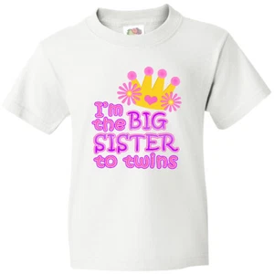 Inktastic I'm The Big Sister To Twins. Youth T-Shirt Pink Crown Tee Kids Child - Picture 1 of 11
