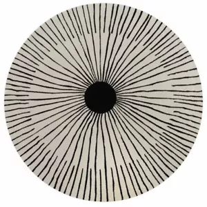 DANISH MODERN VERNER PANTON DESIGN HANDTUFTED WOOL "RAYS" 4' ROUND RUG GREIGE - Picture 1 of 8