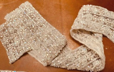 Bead Trim 1.75"x28.5" Glass Hand Sewn  Blush Pink 1 pc  - Image 1 of 4