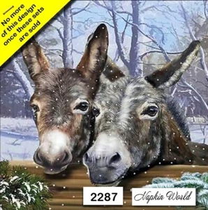 (2287) DUE tovaglioli di carta singoli per decoupage PRANZO - ASINI MULI INVERNALI - Foto 1 di 4