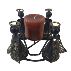 Brutalist Gothic Christmas Angels Votive Pillar Candle Holder Centerpiece Black - Picture 1 of 4
