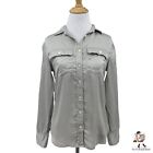 J.Crew Silk Shirt Womens 0 Silver 2011 Blythe Long Sleeve Button Front Pockets