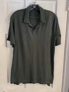 Theory Men’s Sz L Open Collar Cotton Jersey Green Polo Shirt Soft - Picture 1 of 8