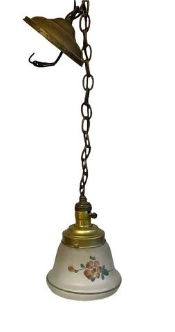 Antique Victorian Brass Pendant Hanging Ceiling light chandelier + Canopy Floral Cover