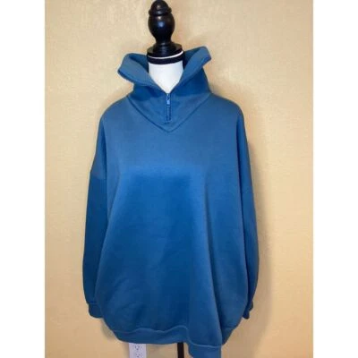 Zara Muy Grande, Slouchy Cuello Cuarto Cremallera Polar Sudadera en Azul Verdoso Foto 1 de 4
