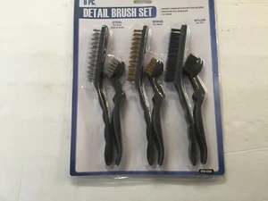 New 6pc Detail Brush Set ~ Steel Brass Nylon Cleaning ~ Harbor Freight - Picture 1 of 4