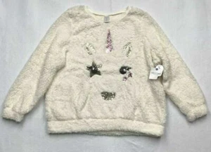Arizona Jeans Pullover Sweater Girls 2XL 20.5 Plus White Unicorn Faux Fur New - Picture 1 of 10