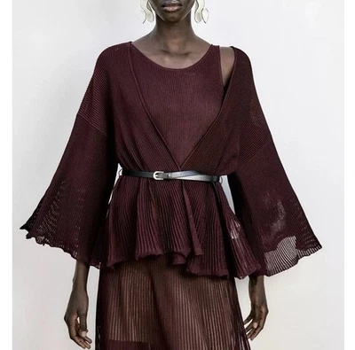 Cárdigan Zara Top Acanalado Tejido Con Cinturón Rojo Borgoña Mujer S Nuevo 0014/014 Foto 1 de 4