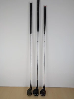 Vintage Wood Gold Clubs Drivers X3 Spalding Top Flite Wilson Display Pieces Prop - Image 1 of 4
