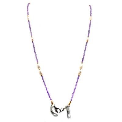 925 Silver White Baroque Pearl & Purple Amethyst Face Mask Necklace Holder 30in - Image 1 of 4