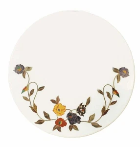 Floral Art Inlay Coffee Table Top for Entryway Decor Round Marble Corner Table - Picture 1 of 13