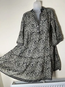 New Cotton Tunic Dress Plus SZ 18 20 22 Made in Italy Indian Boho Bohemian Black - Picture 1 of 4
