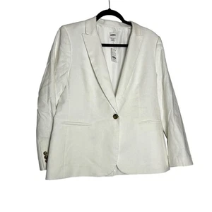 J.Crew Factory White Linen Cotton Blend Single Button Blazer Size 12 Petite - Picture 1 of 8