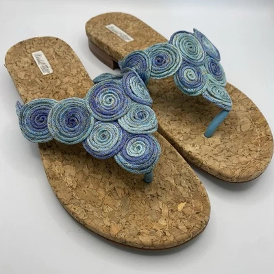 Sandalia Tanga Marshall Field’s Azul Textil Corcho Calipso Talla 7 Suela de Cuero Tejido Foto 1 de 4