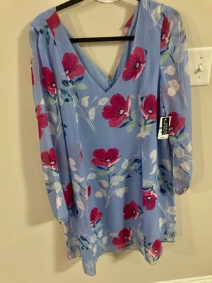NWT INC International Concepts Tunic Dress Womens Large Blue Floral  - Image 1 of 3