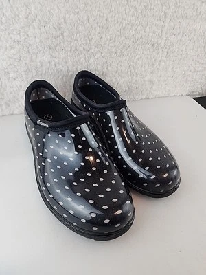 Sloggers Women's Rain and Garden Shoes Waterproof Black w/ Pink Polka Dots Sz 6 - Image 1 of 4