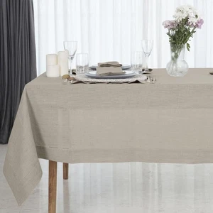 Mantel de lino natural para mesas rectangulares 60 x 84 pulgadas - dobladillo clásico... - Imagen 1 de 8