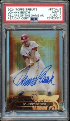 2024 Topps Tribute Johnny Bench Auto/30 Pillars of the Game HOF Reds PSA 9 Como Nuevo Foto 1 de 2