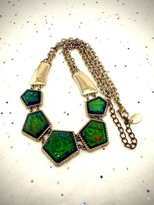 ECT! Vintage Teal Green And Blue Iridescent gold tone necklace 20 In SKU AB-6 - Picture 1 of 7
