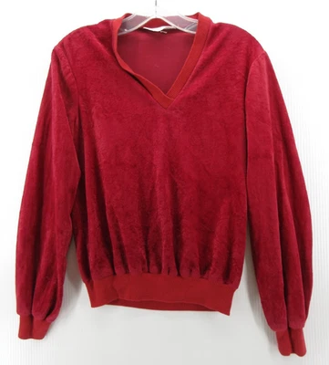 VINTAGE Sears Sweater Men Small Red Terry Cloth 70s Retro Disco Lounge Pullover - Image 1 of 4