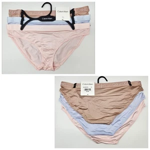 Calvin Klein Mujer S M L 3 Pk Logo Cintura Satén Bikini Beige Azul Rosa Rubor - Imagen 1 de 5