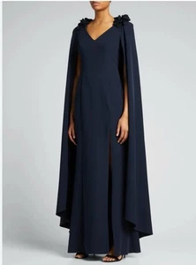 MARCHESA NOTTE Sleeveless Cape Gown in Crepe Designer Size8 Navy Blue - Picture 1 of 5